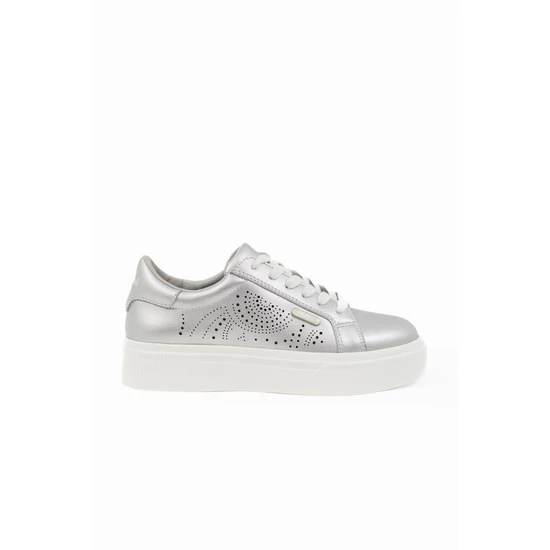 Budmil női utcai bőrcipő sneaker - ezüst