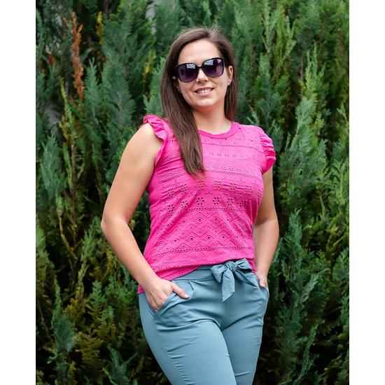 Elöl hímzett fodros ujjú pink felső (S-L)