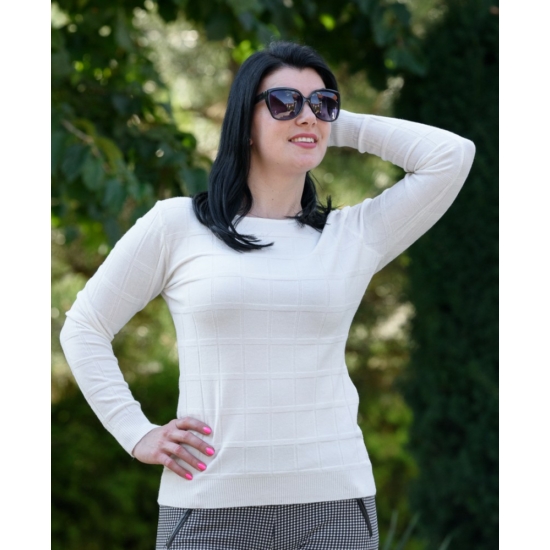 Négyzetmintás fehér pulóver (S/M-L/XL)
