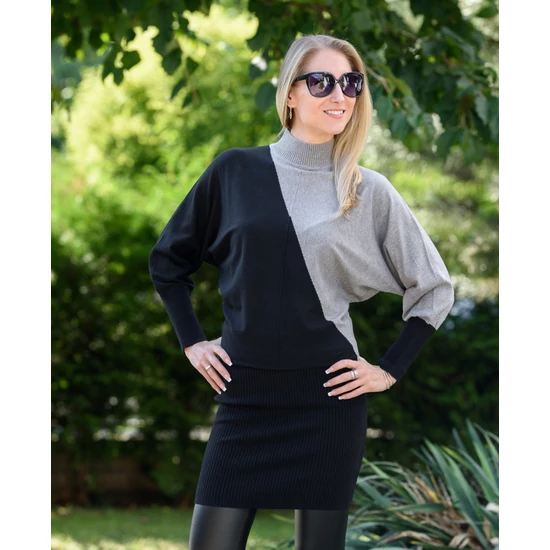 Kötött szürke-fekete ruha (S/M-L/XL)