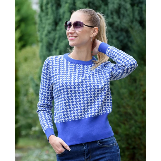 Mintás kék pulóver (S/M-L/XL)