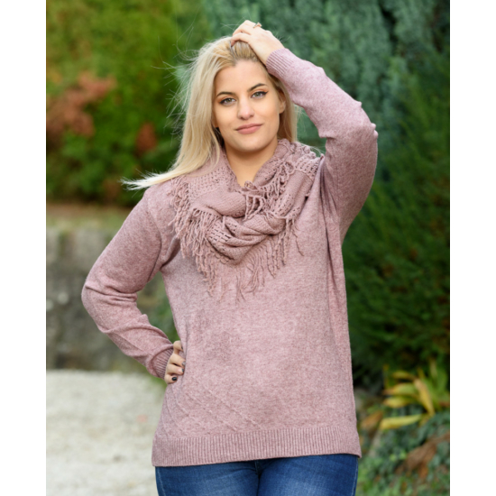 Extra méretű pink kötött pulóver sállal (L-XL)