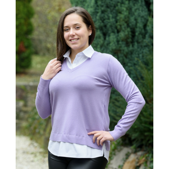 Nagy méretű ingbetétes lila kötött pulóver (M/L-XL-XXL)