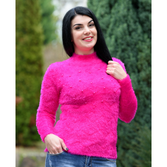 Szőrmés gyöngyös pink pulóver (M/L-XL/XXL)