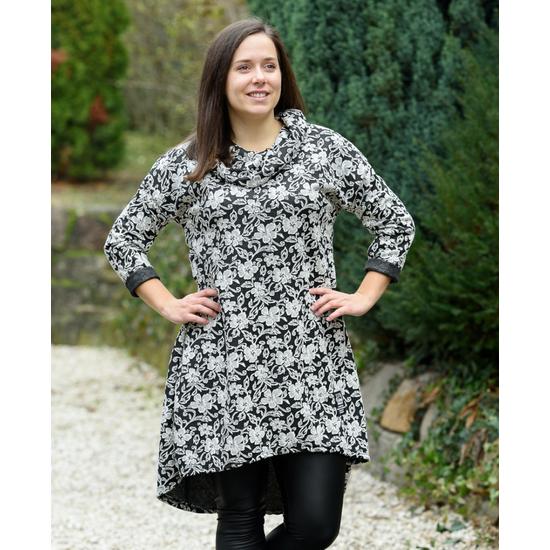 Hímzett virágmintás fekete ruha (M-XL)