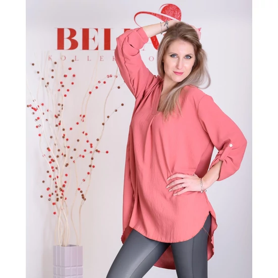 Roll-Up ujjú laza rózsaszín ing (S-XL) 