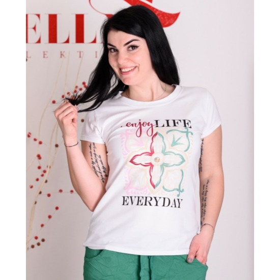 Egyszínű Enjoy-Life feliratú fehér póló (M-L)