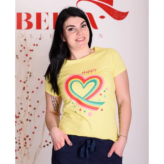 Egyszínű Happy-Family feliratú sárga póló (S/M-L/XL)
