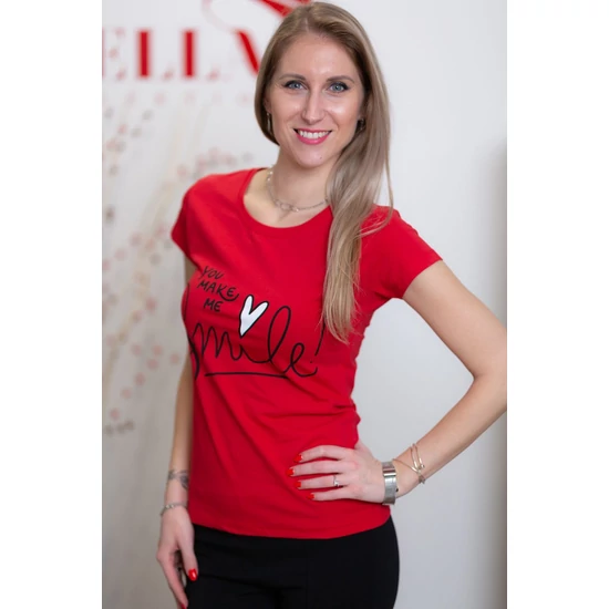 Smile feliratú piros póló (S/M-L/XL)