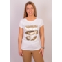 Kép 3/6 - NEW MONDAY női rövid ujjú póló, felső -fehér, arany mintával (S/M)