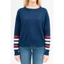 Kép 3/4 - Budmil női vékony kötött pulóver - sötétkék piros-csíkos (XS-3XL)