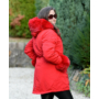 Kép 2/9 - Bundás piros hosszú kabát (S-XXL)
