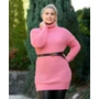 Kép 1/2 - Kötött garbós rózsaszín ruha övvel (M-XL)