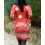 Kép 2/2 - Magasított nyakú rénszarvas mintás piros ruha (S-L)