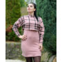 Kép 1/3 - Hosszú kötött ujjatlan rózsaszín ruha kockás pulóverrel (M-L)