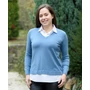 Kép 1/2 - Nagy méretű ingbetétes kék kötött pulóver (M/L-XL-XXL)