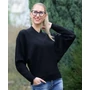 Kép 1/3 - Denevér ujjú V-nyakú fekete kötött felső (S/M-L/XL)
