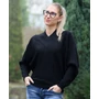 Kép 2/3 - Denevér ujjú V-nyakú fekete kötött felső (S/M-L/XL)